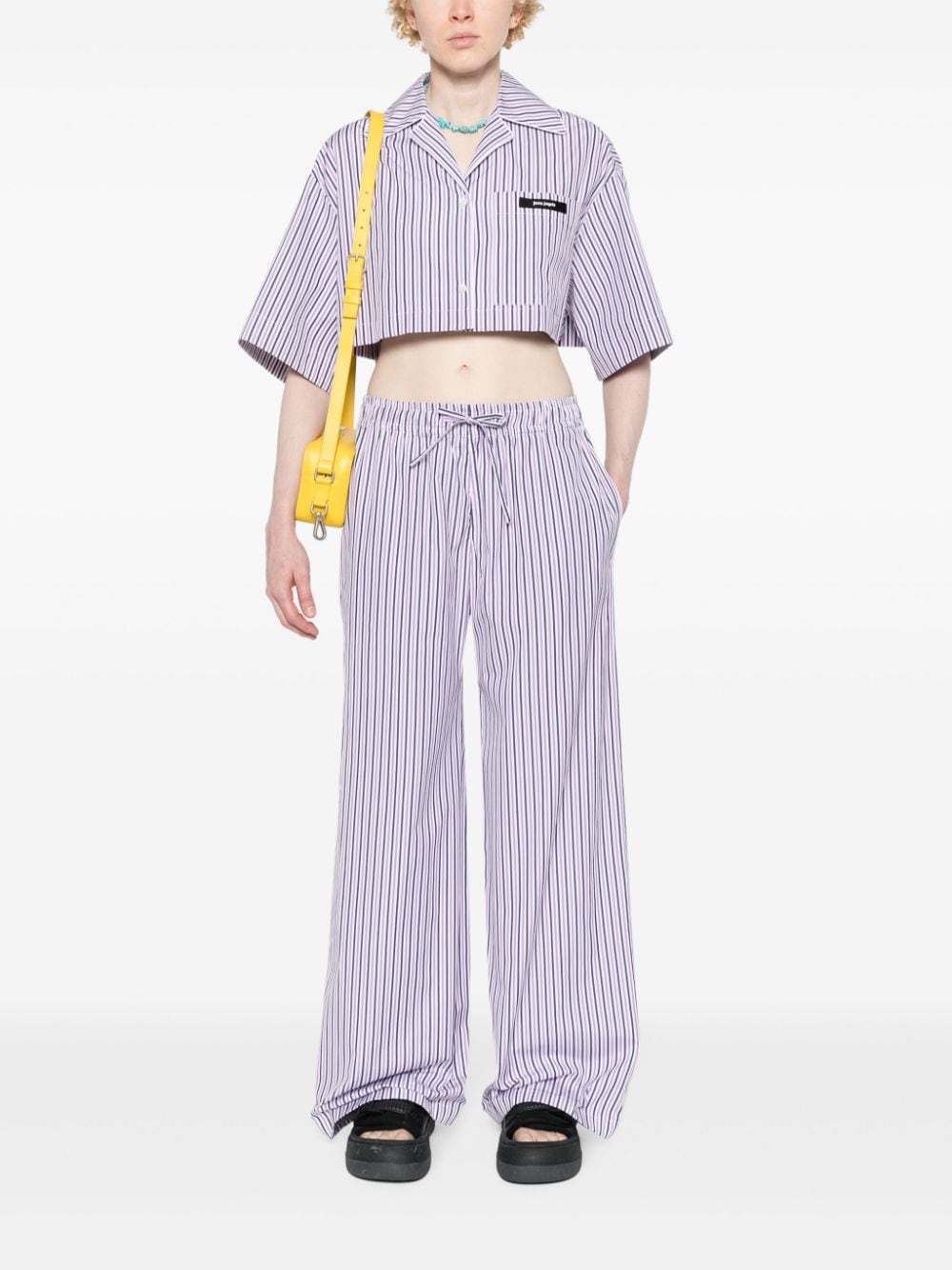 Shop Palm Angels Logo-tag Striped Straight Trousers In Purple