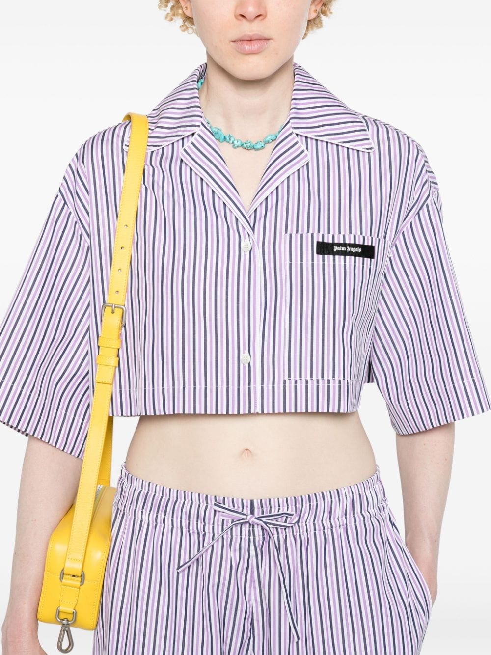 Shop Palm Angels Logo-tag Cropped Striped Shirt In Purple