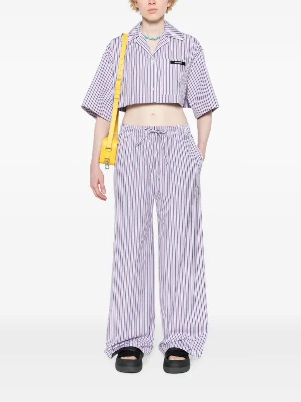 Palm Angels logo-tag Cropped Striped Shirt | Purple