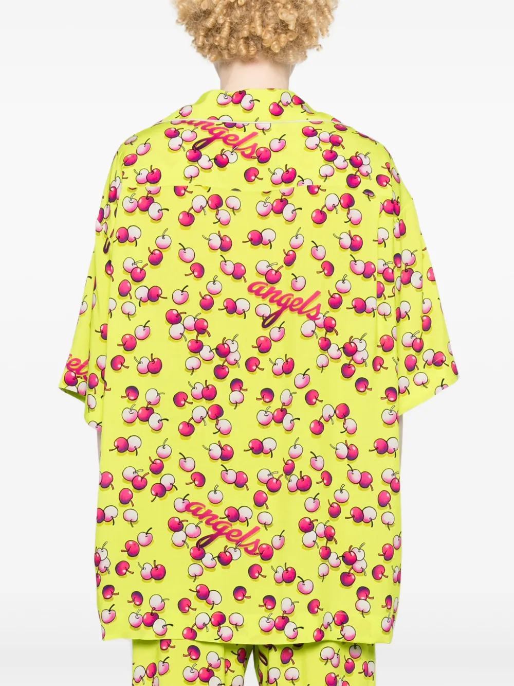 Palm Angels Cherries-patterned Short-sleeved Shirt In Green