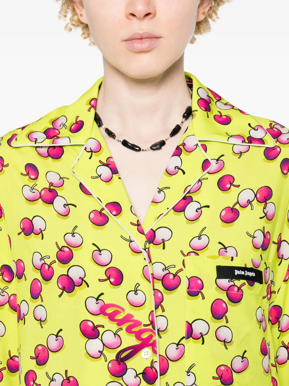 Palm Angels Cherries-patterned Short-sleeved Shirt In Green