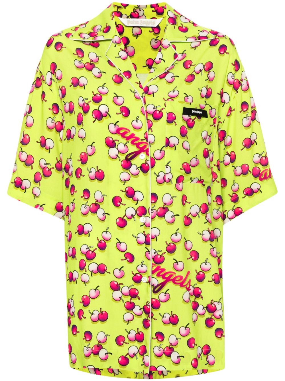 Palm Angels Cherries-patterned Short-sleeved Shirt In Green