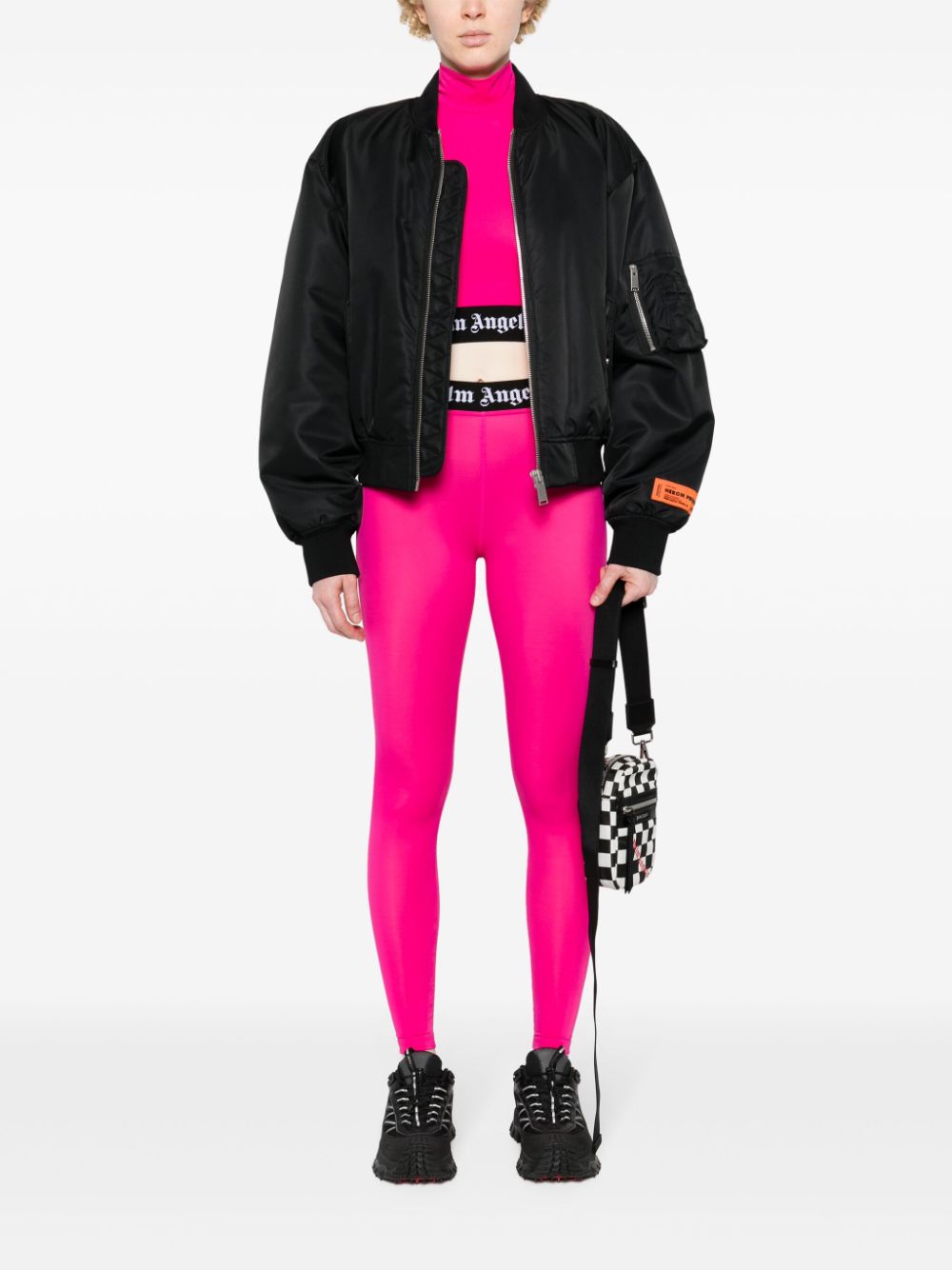 Shop Palm Angels Logo-intarsia Performance Leggings In Pink