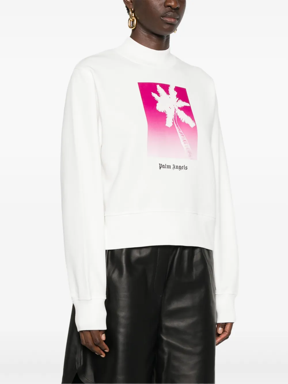 Palm Angels Palm Tree-print Cotton Sweatshirt In White