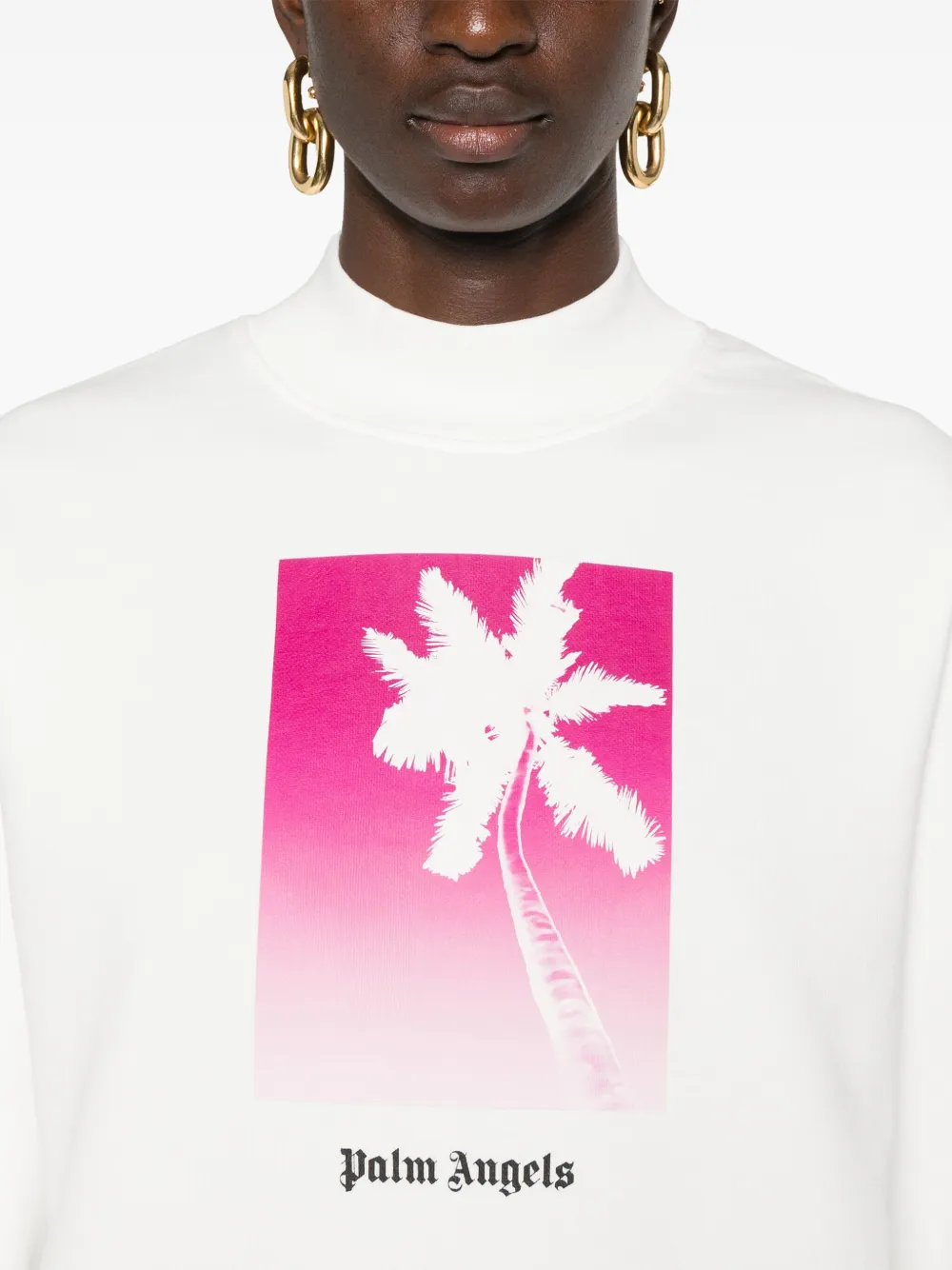 Palm Angels Palm Tree-print Cotton Sweatshirt In White