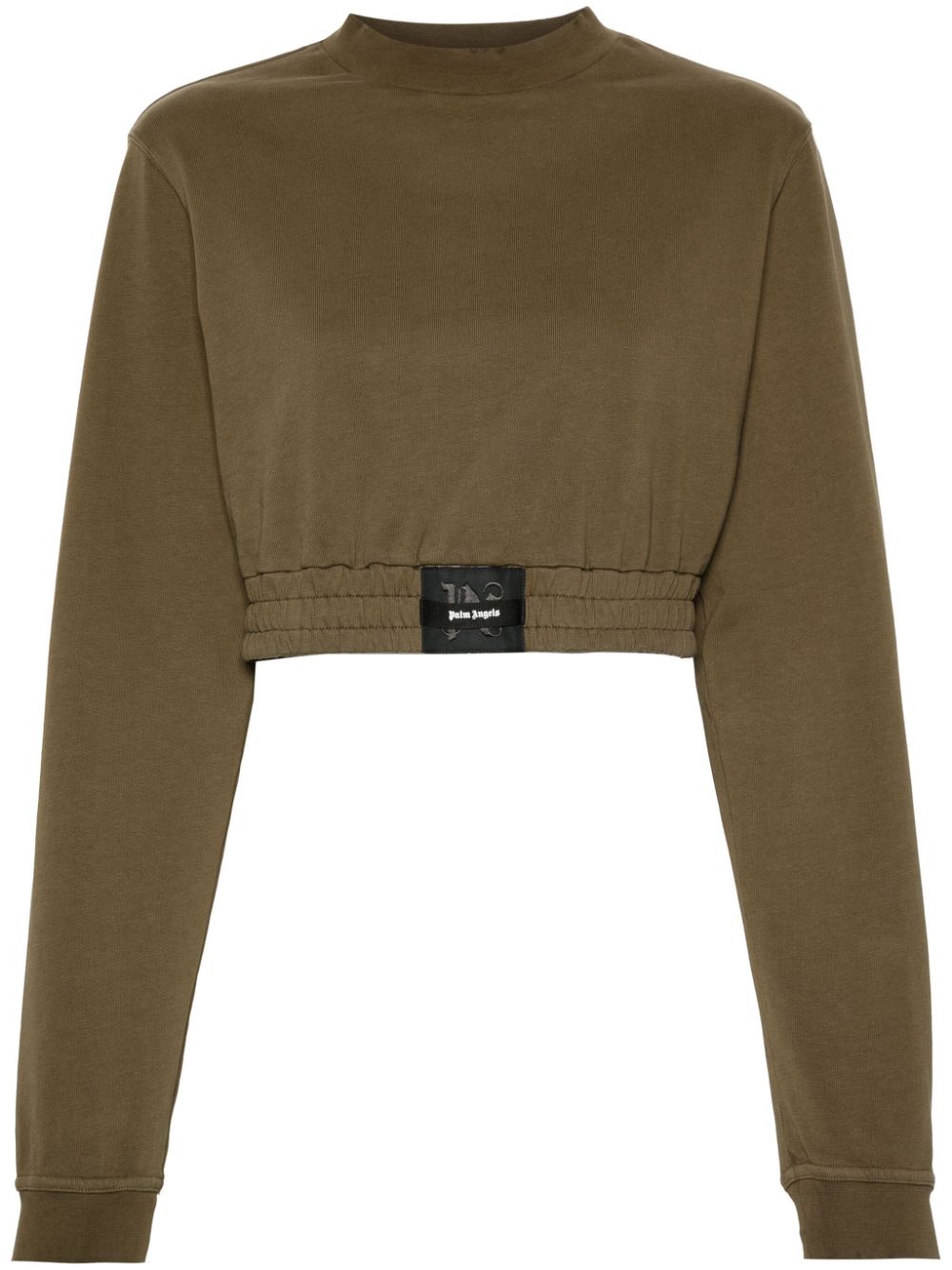 Palm Angels Logo-patch Distressed Cropped Sweatshirt In Green