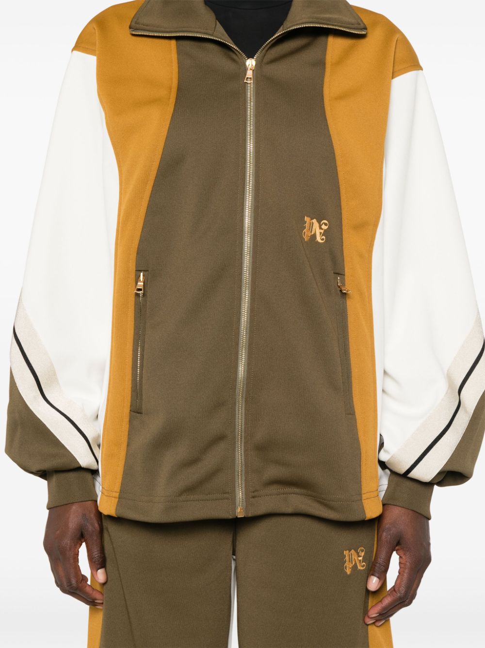 Shop Palm Angels Monogram-embroidered Colourblock Track Jacket In Brown