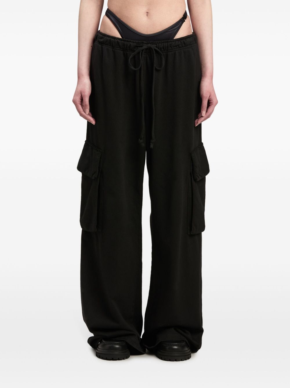 Shop Palm Angels Wide-leg Cotton Cargo Trousers In Black