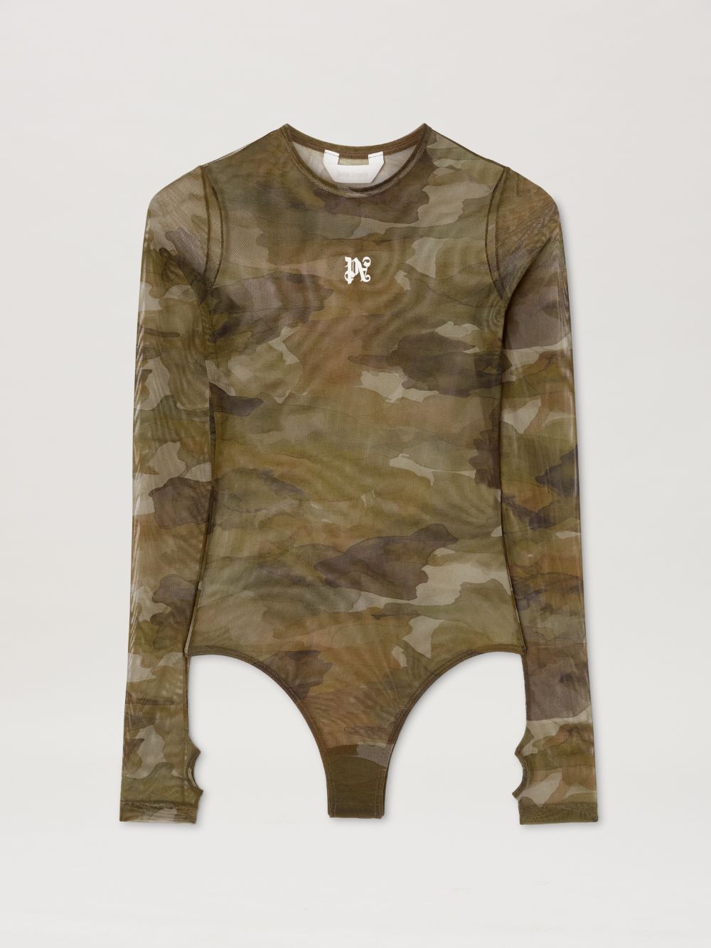 Palm Angels Camo Tulle Bodysuits In Green