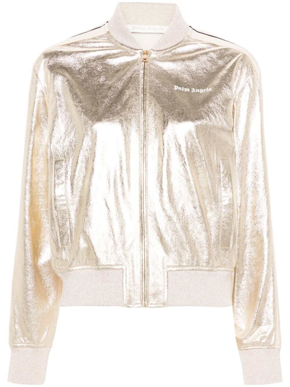 Palm Angels Leather Bomber Jacket In Gold