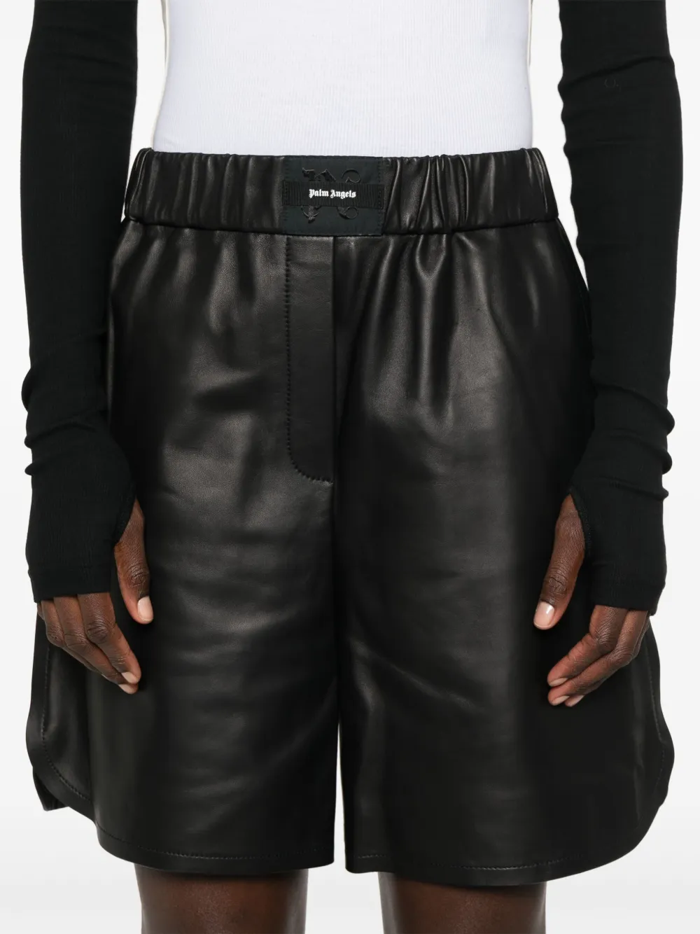 Palm Angels Leren shorts Zwart