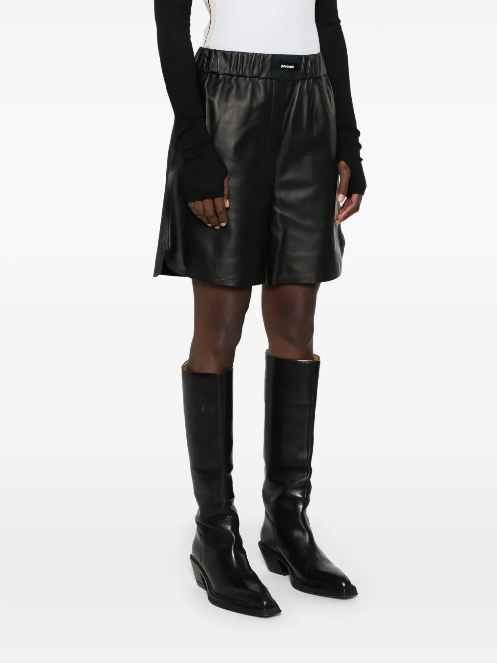 Palm Angels Leren shorts Zwart