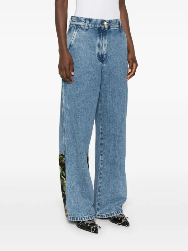 Palm Angels embroidery-panel Baggy Jeans | Blue | FARFETCH