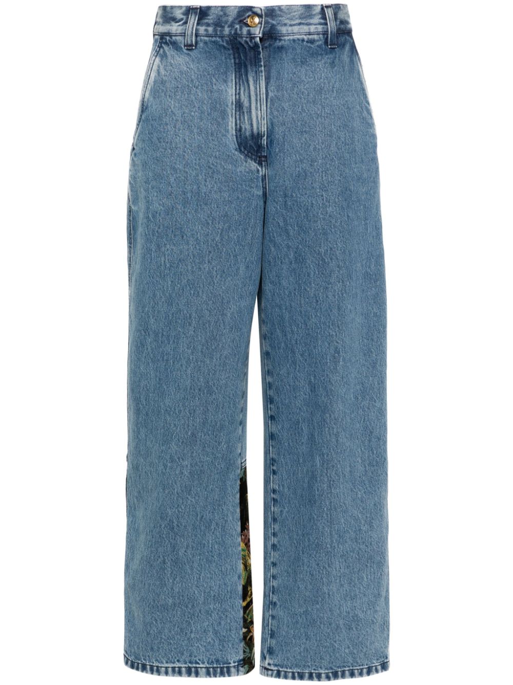 Palm Angels Embroidery-panel Baggy Jeans In Blue