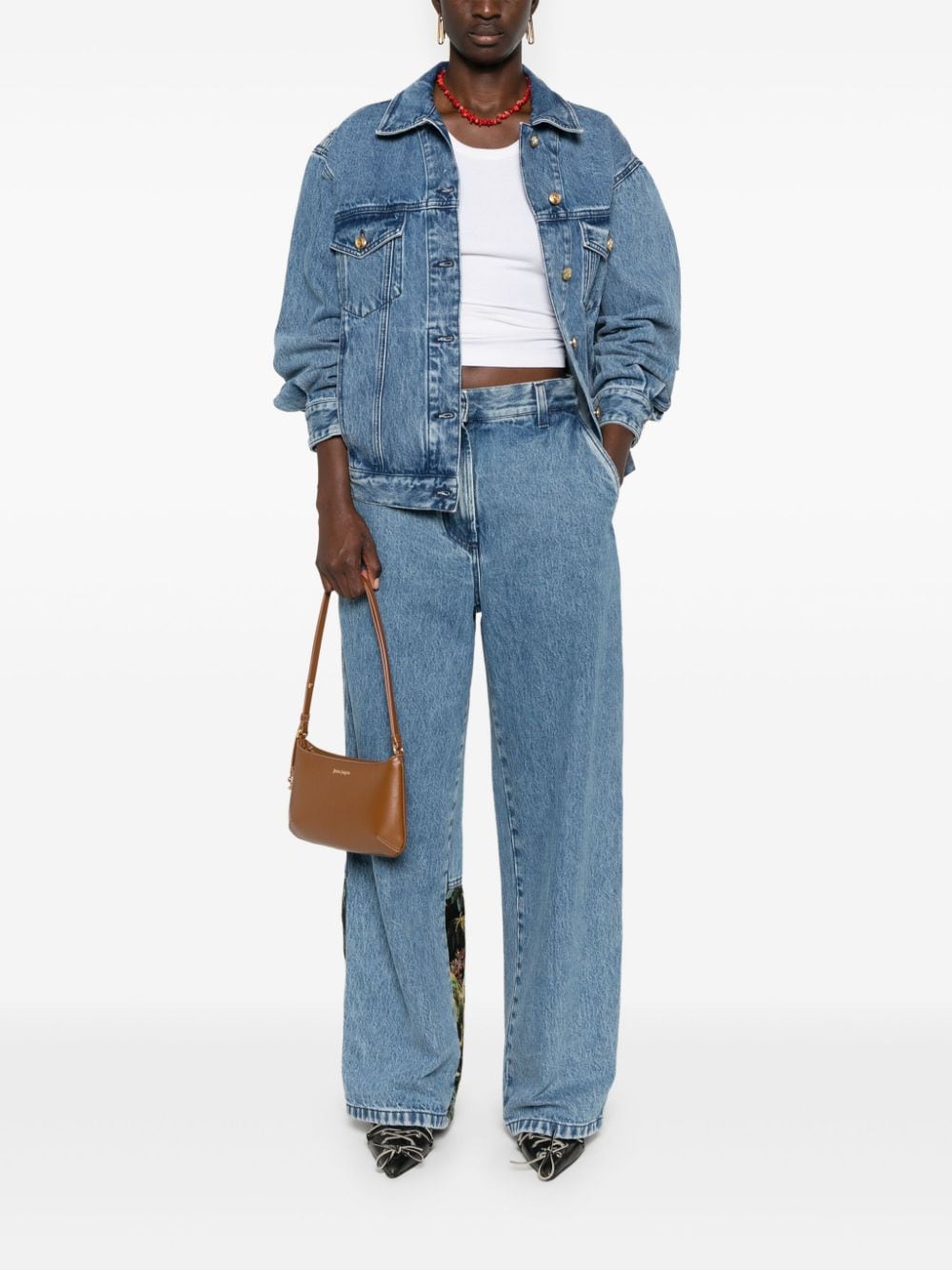 Shop Palm Angels Embroidery-panel Baggy Jeans In Blue