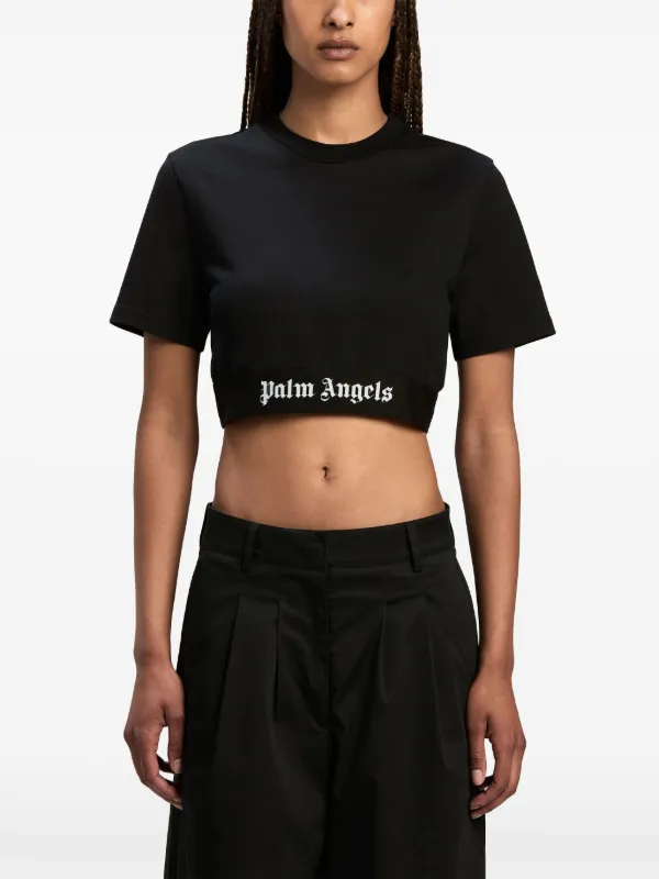 【関税込み】PALM ANGELS CROP T-SHIRT WITH LOGO Palm Angels logo-underband Cropped T-shirt | Black | FARFETCH