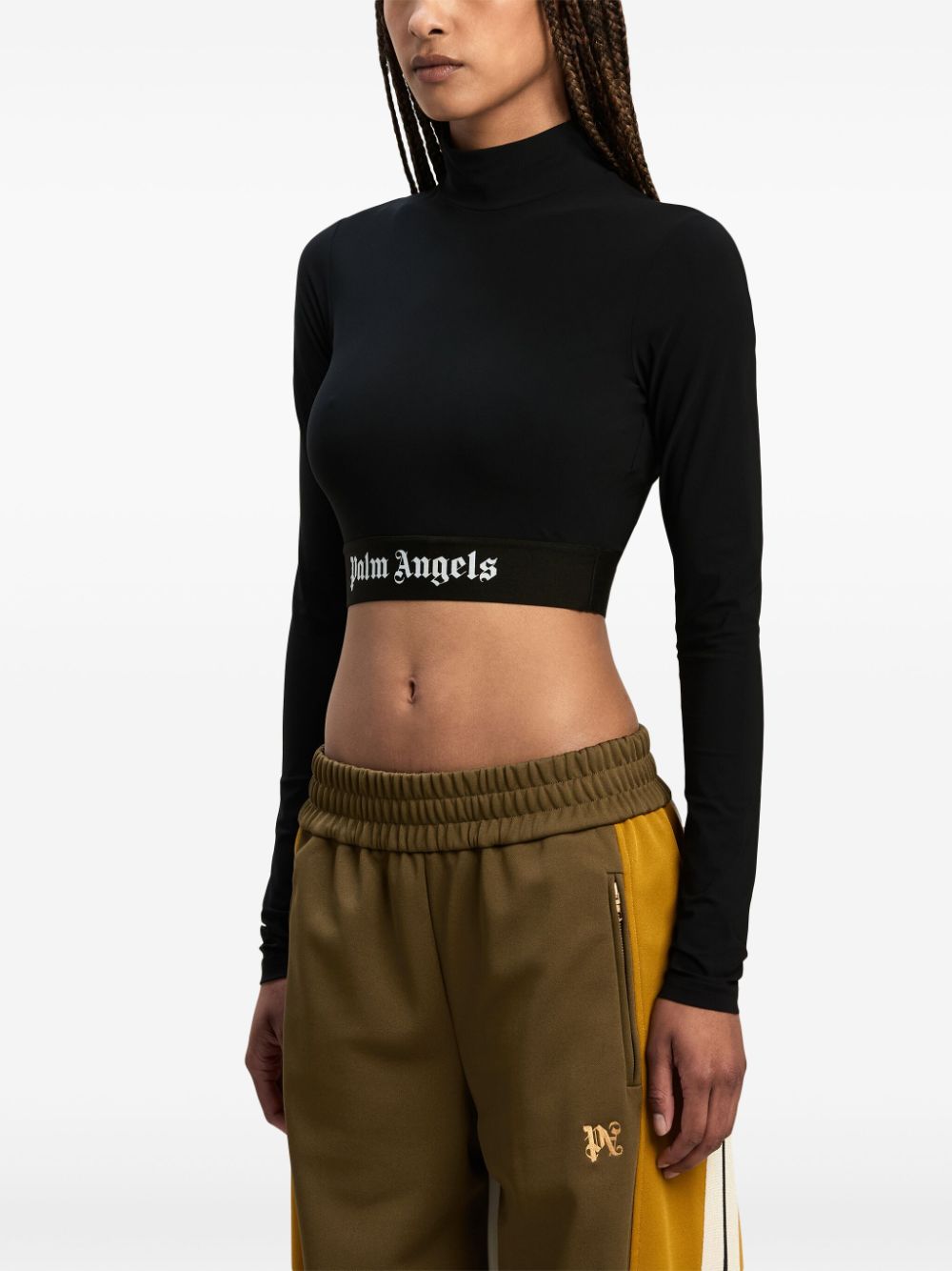 Shop Palm Angels Logo-underband Mock-neck Crop Top In Black