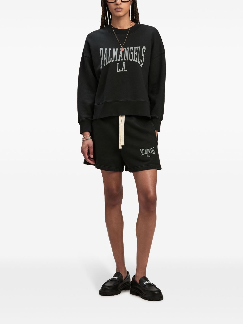 Shop Palm Angels Logo-print Drop-shoulder Sweatshirt In Black