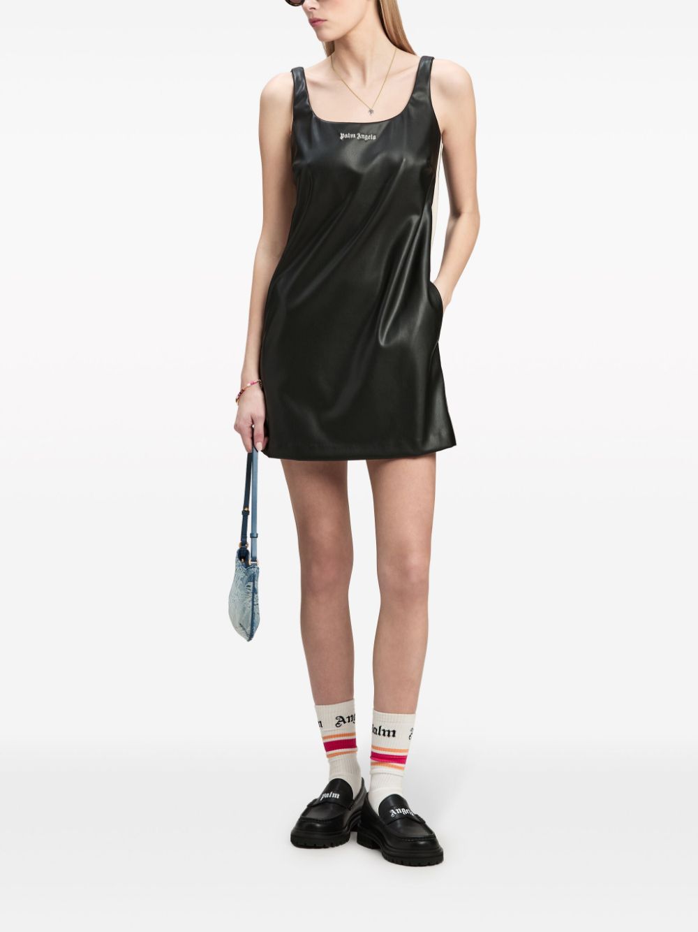 Palm Angels logo-embroidered square-neck minidress - Black