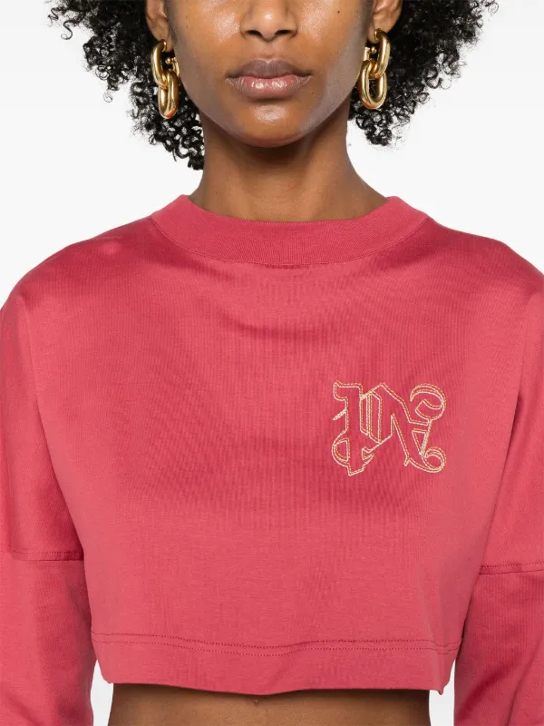 Palm Angels monogram-embroidered Cropped T-shirt | Red