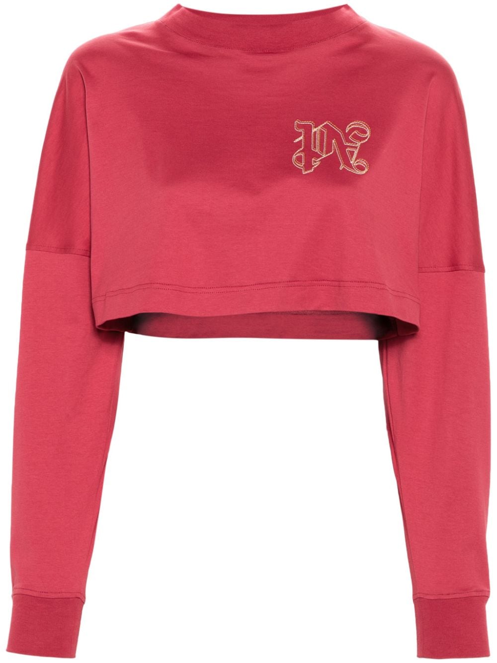 Palm Angels Monogram-embroidered Cropped T-shirt In Red