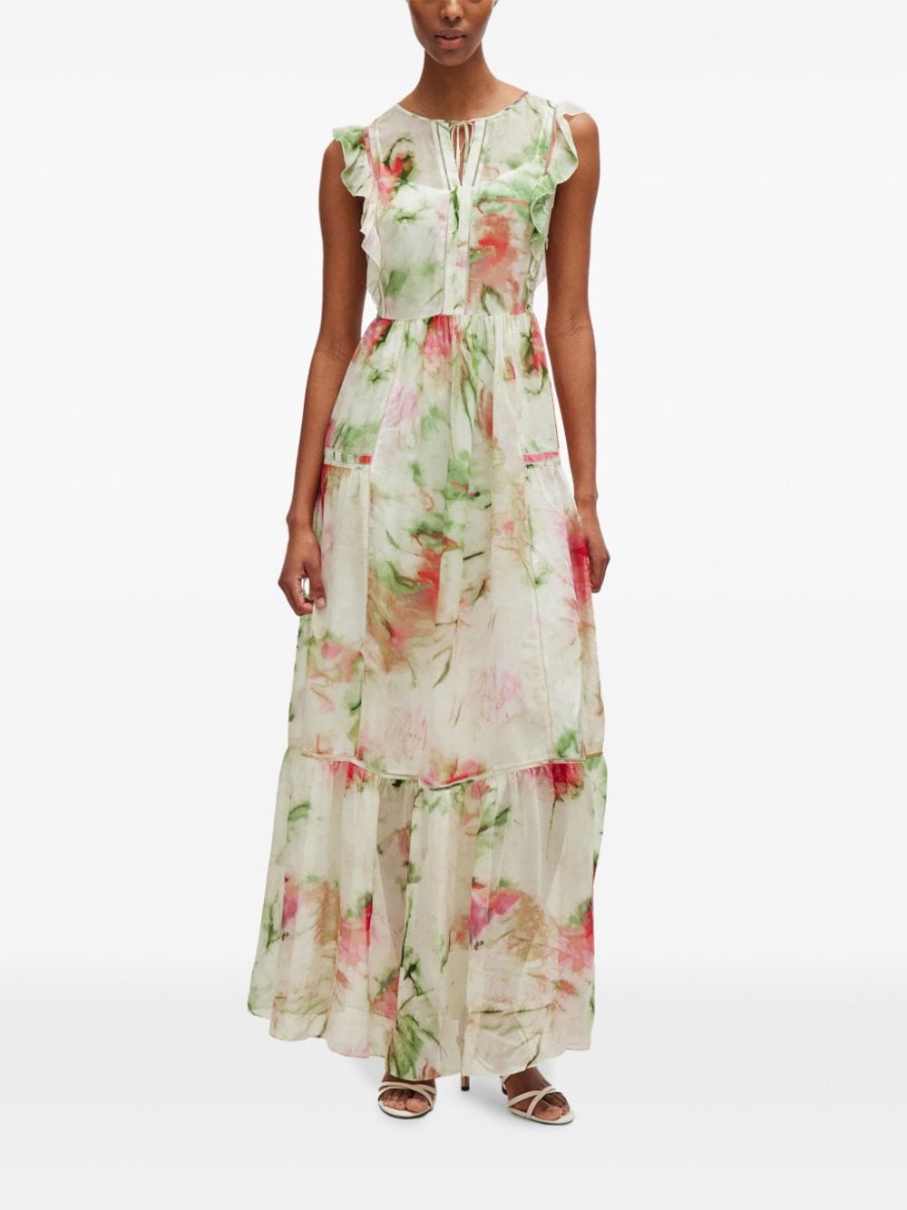 Shop Hugo Boss Floral-print Maxi Dress In Neutrals