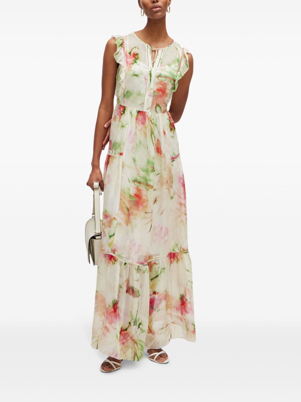 Shop Hugo Boss Floral-print Maxi Dress In Neutrals