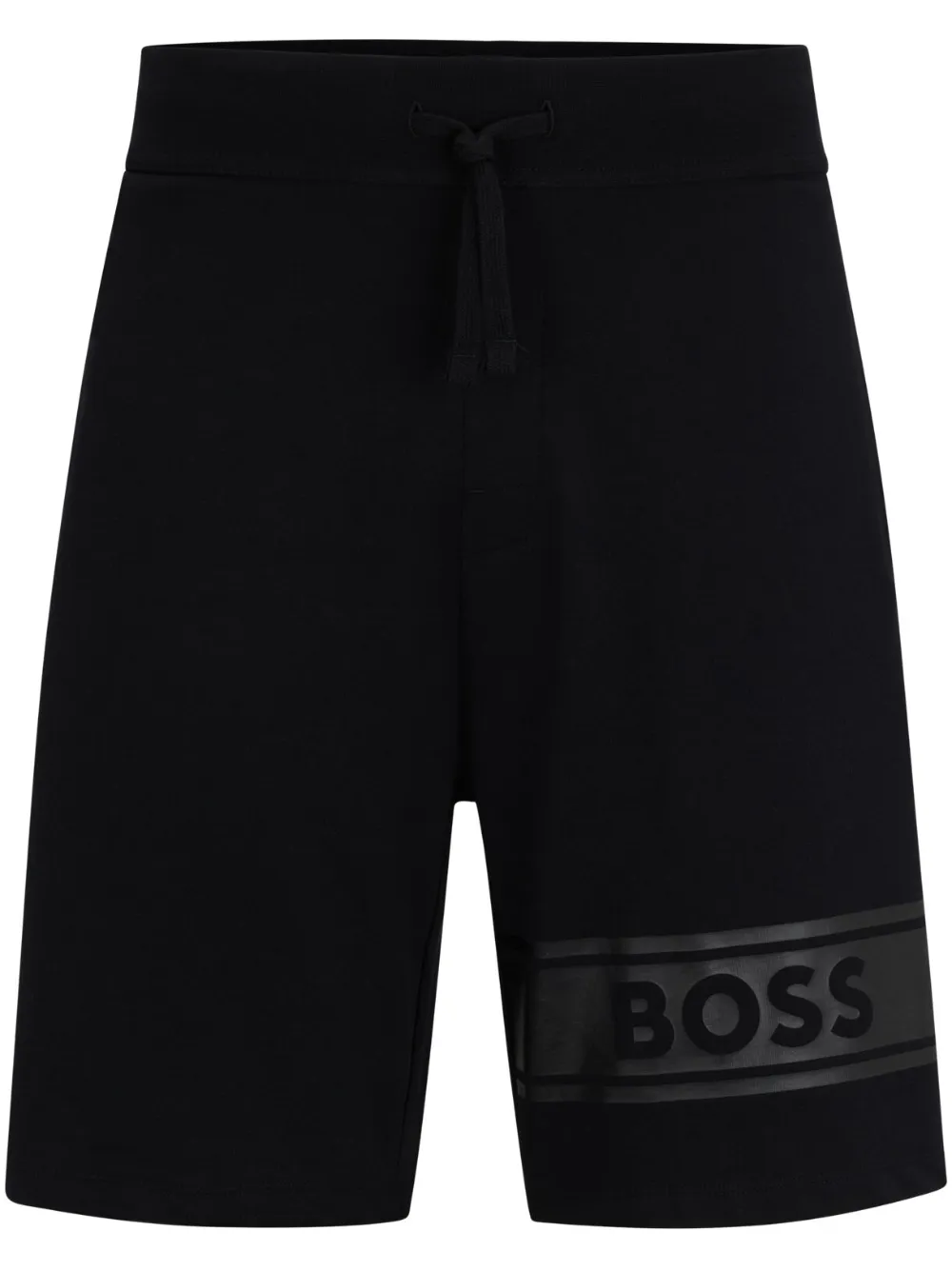 Hugo Boss Cotton-terry Shorts With Logo Print And Drawstring In Black