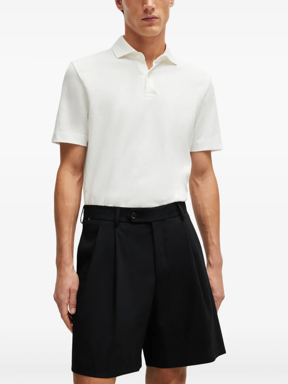 Shop Hugo Boss Cotton-linen Mélange Polo Shirt In White