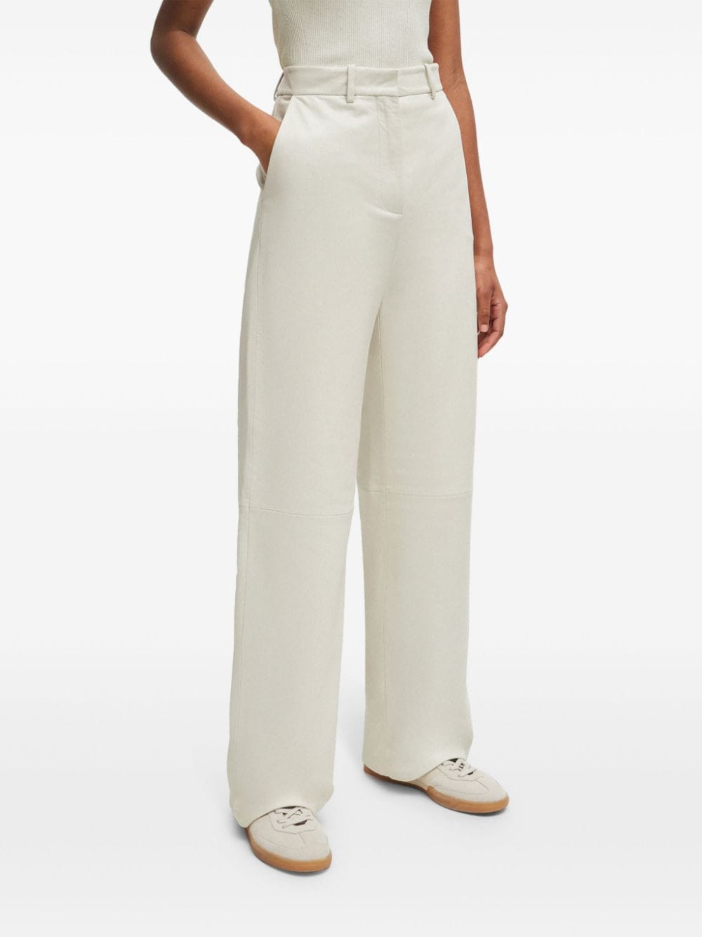 Shop Hugo Boss High-waisted Lambskin Trousers In Weiss