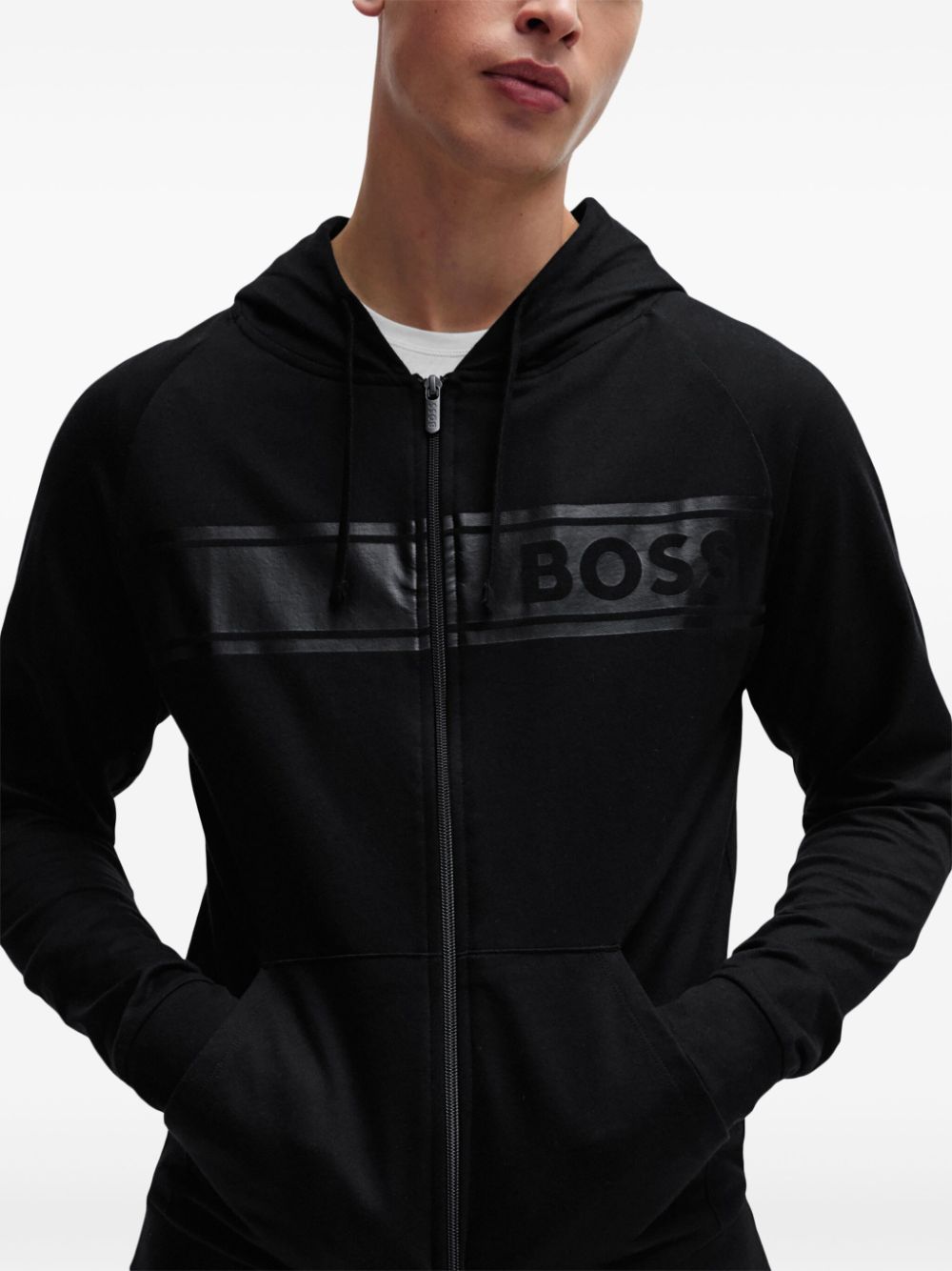 Shop Hugo Boss Logo-print Zip-up Hoodie In Black