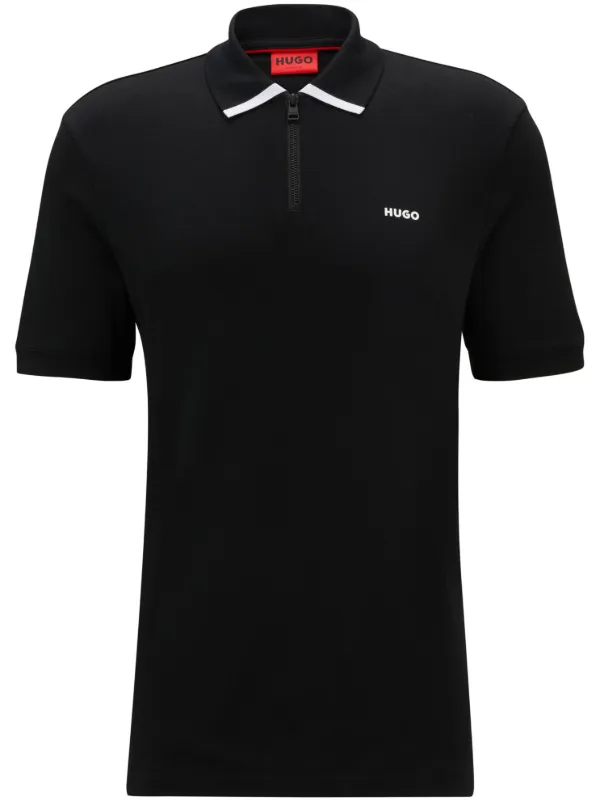 HUGO logo-print Cotton Polo Shirt Black FARFETCH IN