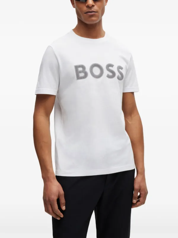 BOSS t shirt a Logo Texture Blanc FARFETCH FR