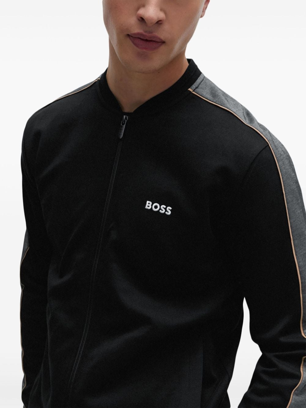 Shop Hugo Boss Zip-up Jersey Sweatshirt In Black
