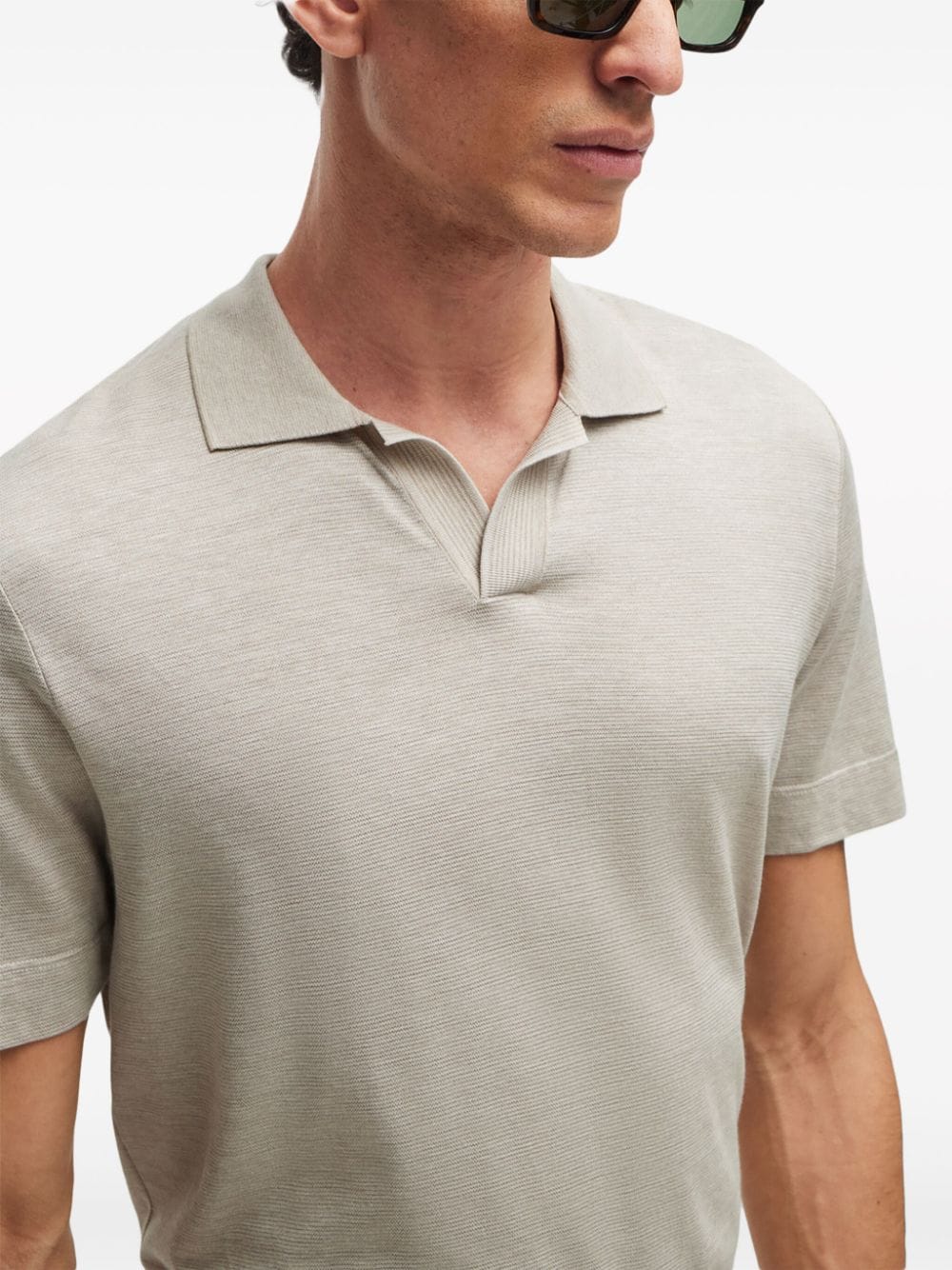 Shop Hugo Boss Stripe-detail Cotton-silk Polo Shirt In Grey