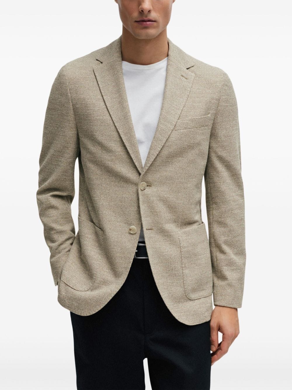 Shop Hugo Boss Single-breasted Blazer In Neutrals