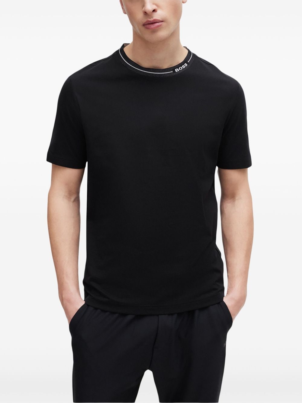 BOSS Katoenen-jersey T-shirt met logokraag Zwart