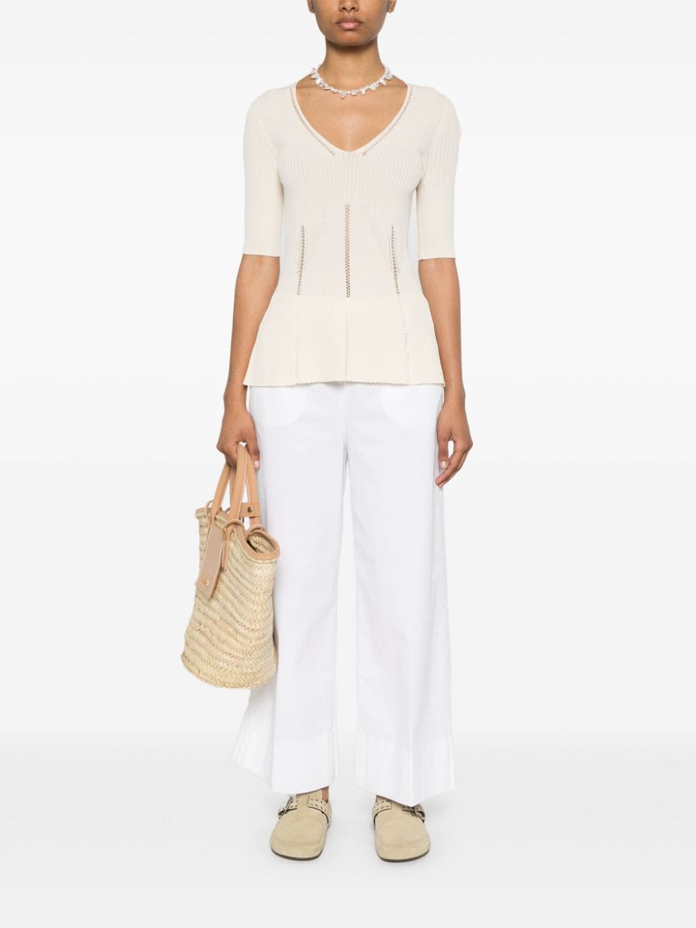 Shop Antonelli Fitted-waist Wide-leg Trousers In White