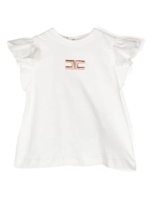 Elisabetta Franchi La Mia Bambina logo-patch ruffled T-shirt