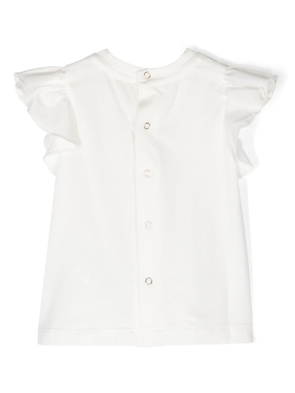 Shop Elisabetta Franchi La Mia Bambina Logo-patch Ruffled T-shirt In Neutrals