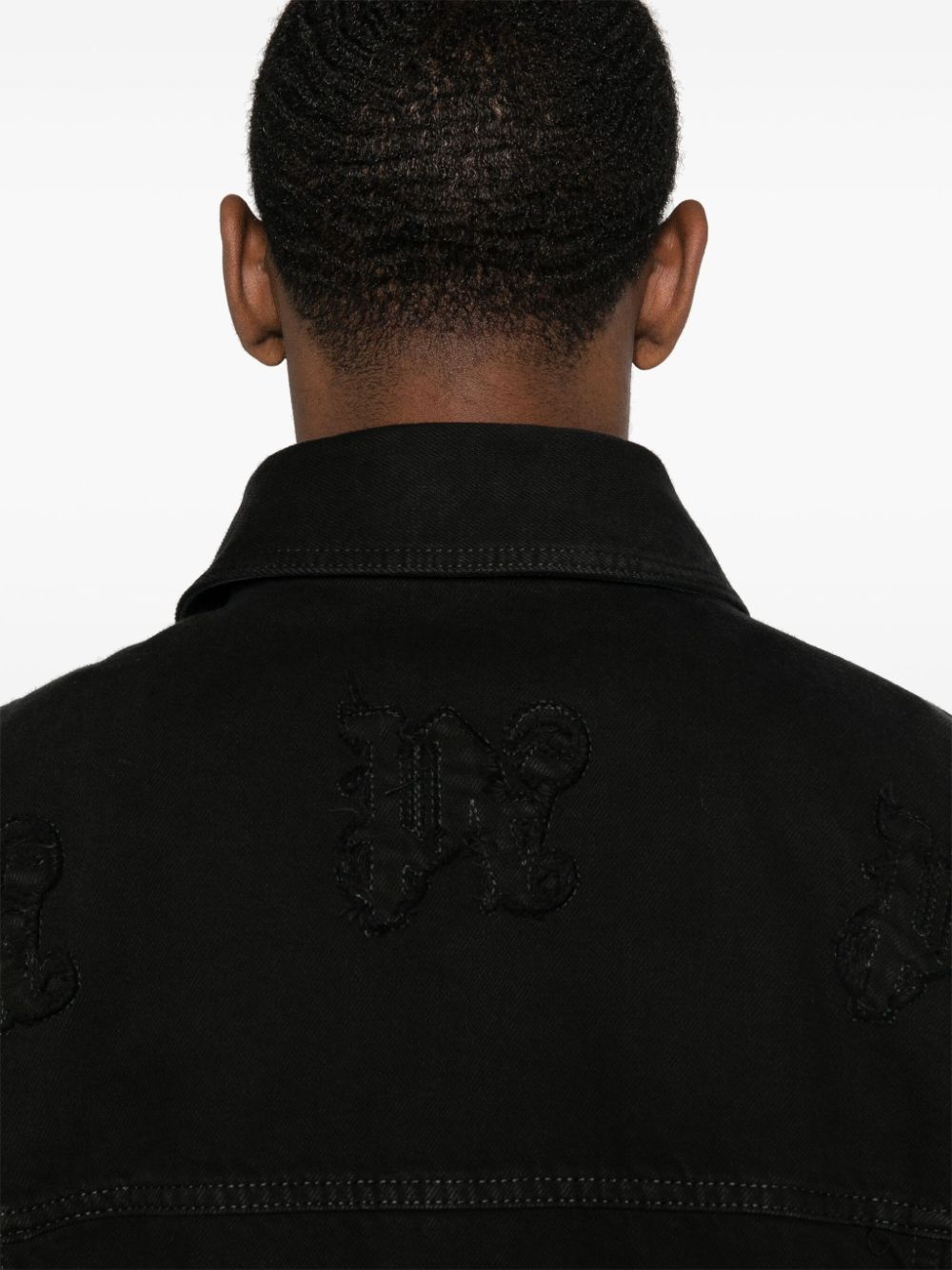 Shop Palm Angels Monogram Denim Jacket In Black