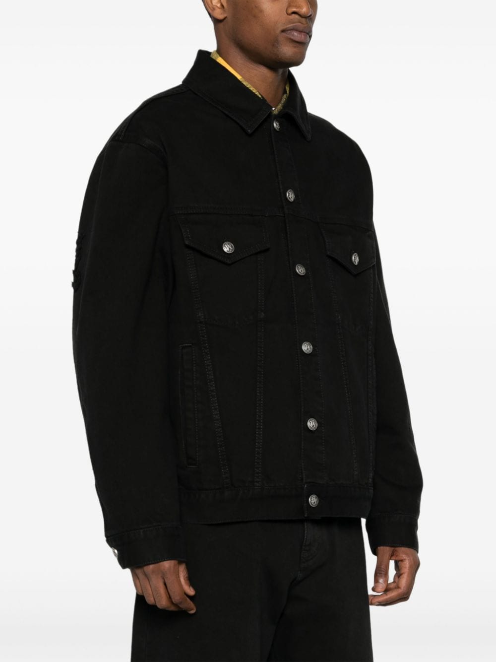 Shop Palm Angels Monogram Denim Jacket In Black