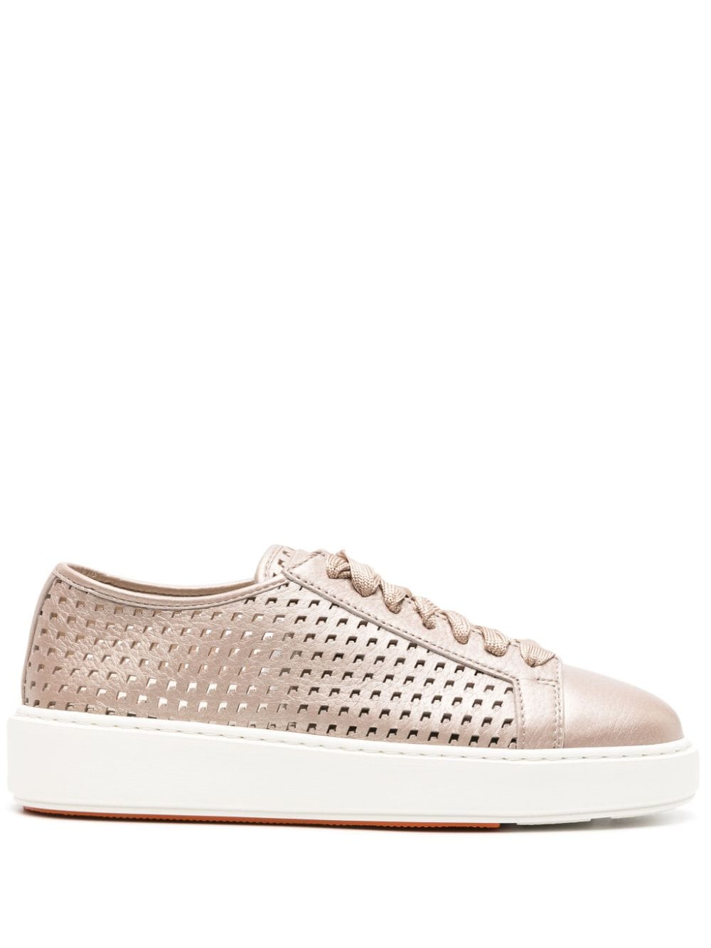 Santoni Perforated Leather Sneakers In Neutrals