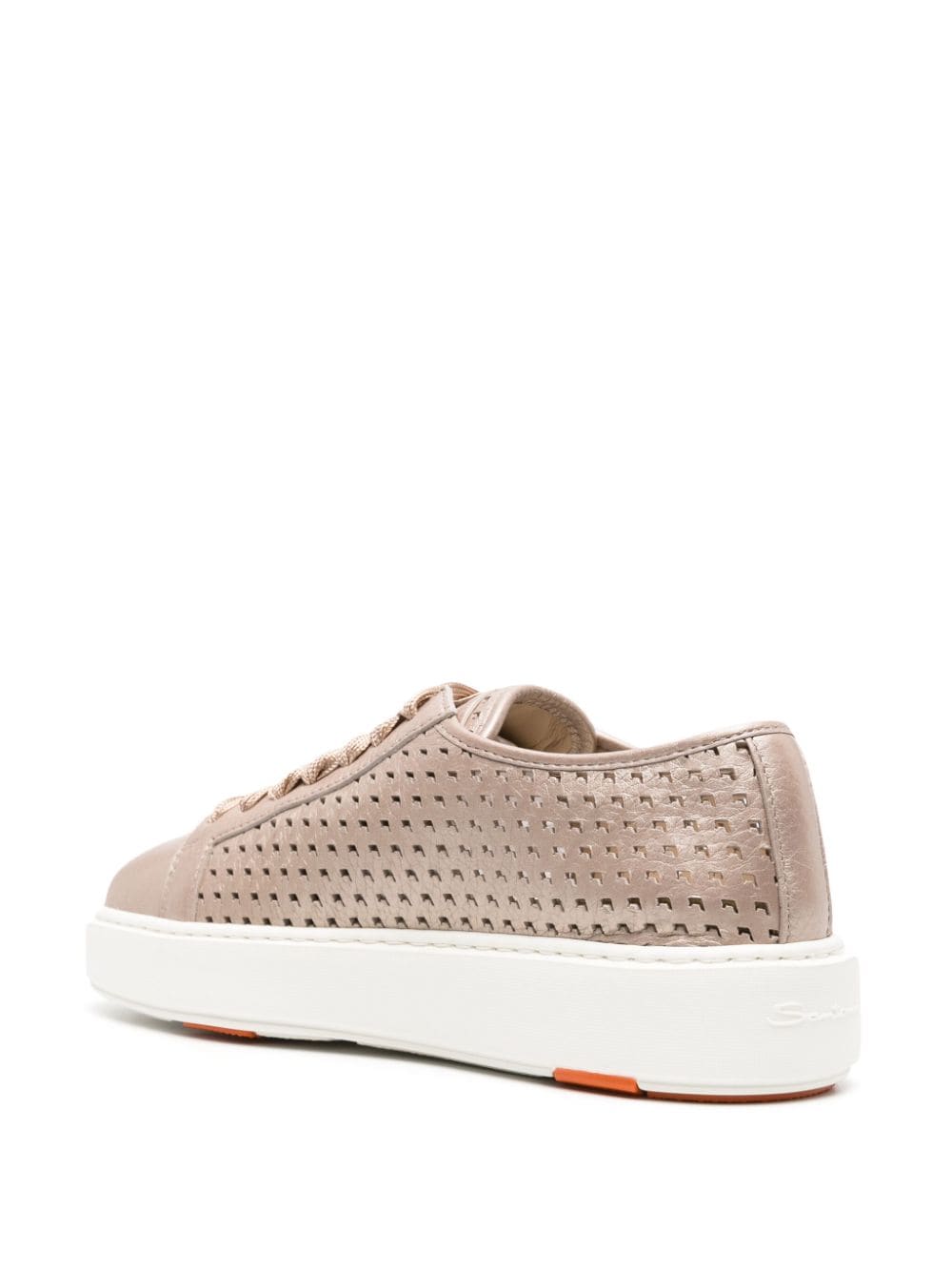 Shop Santoni Perforated Leather Sneakers In Neutrals