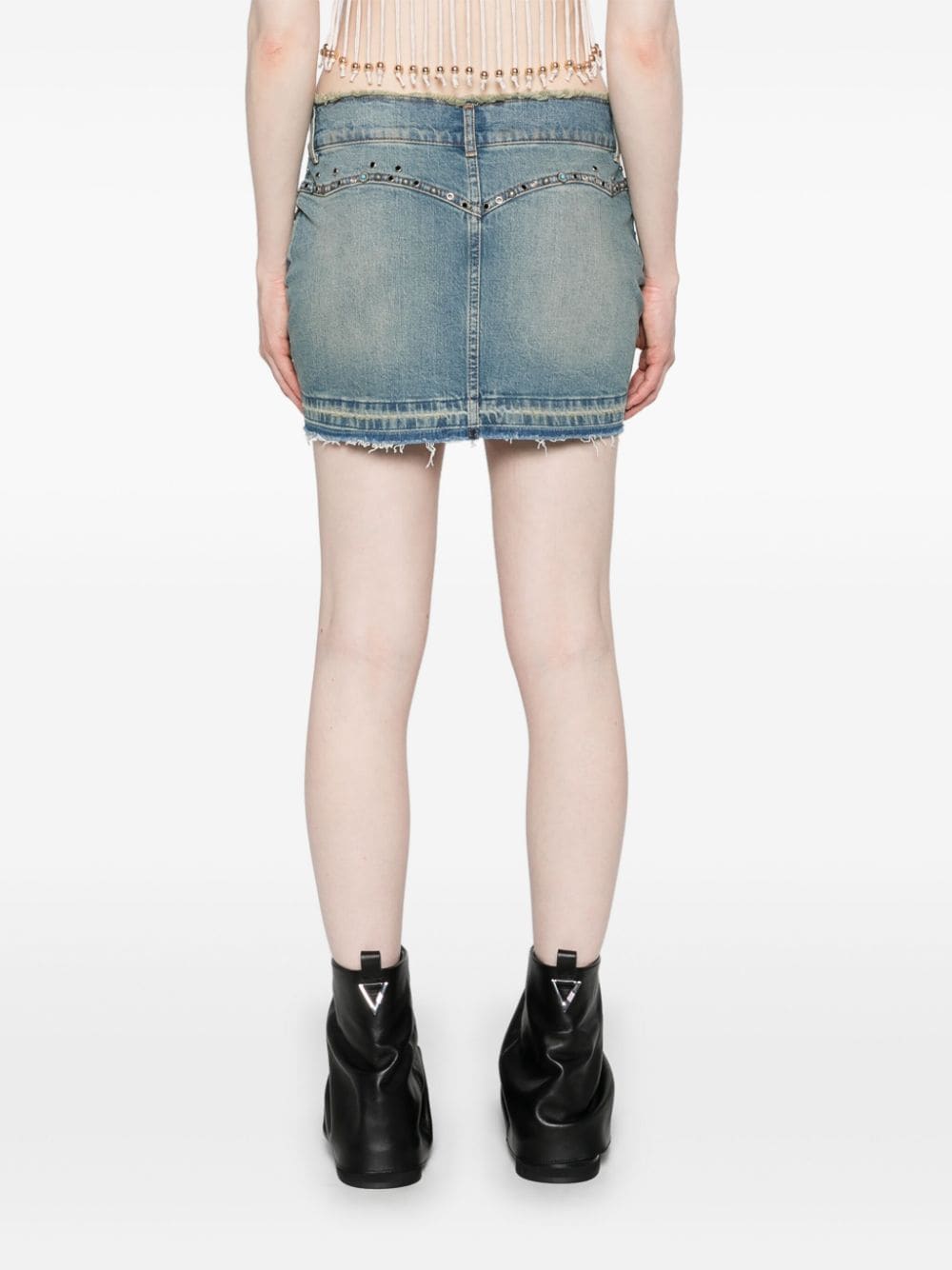 Shop Guess Usa Frayed-brim Denim Miniskirt In Blue