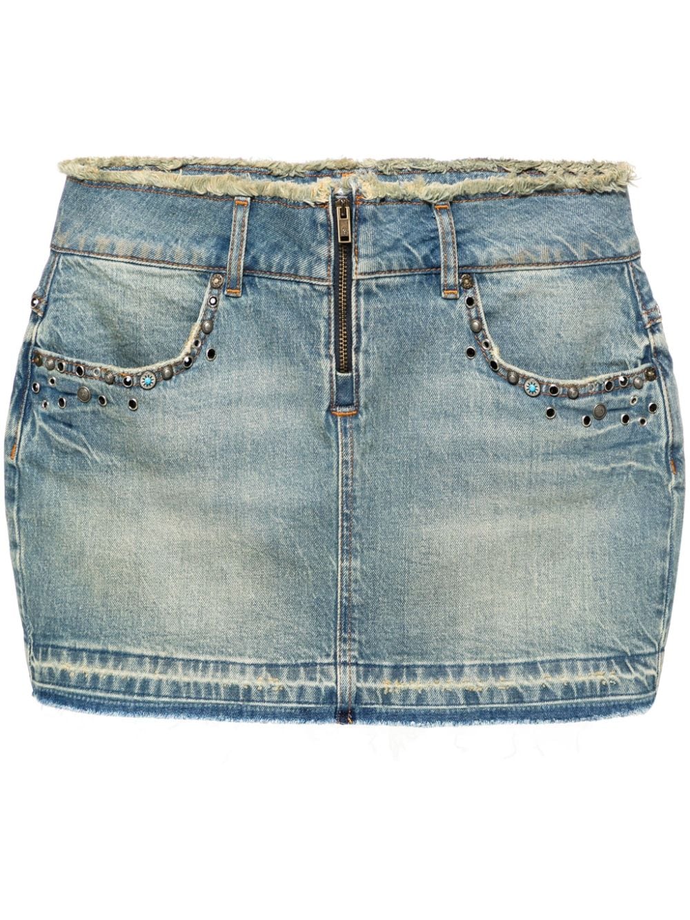 Shop Guess Usa Frayed-brim Denim Miniskirt In Blue