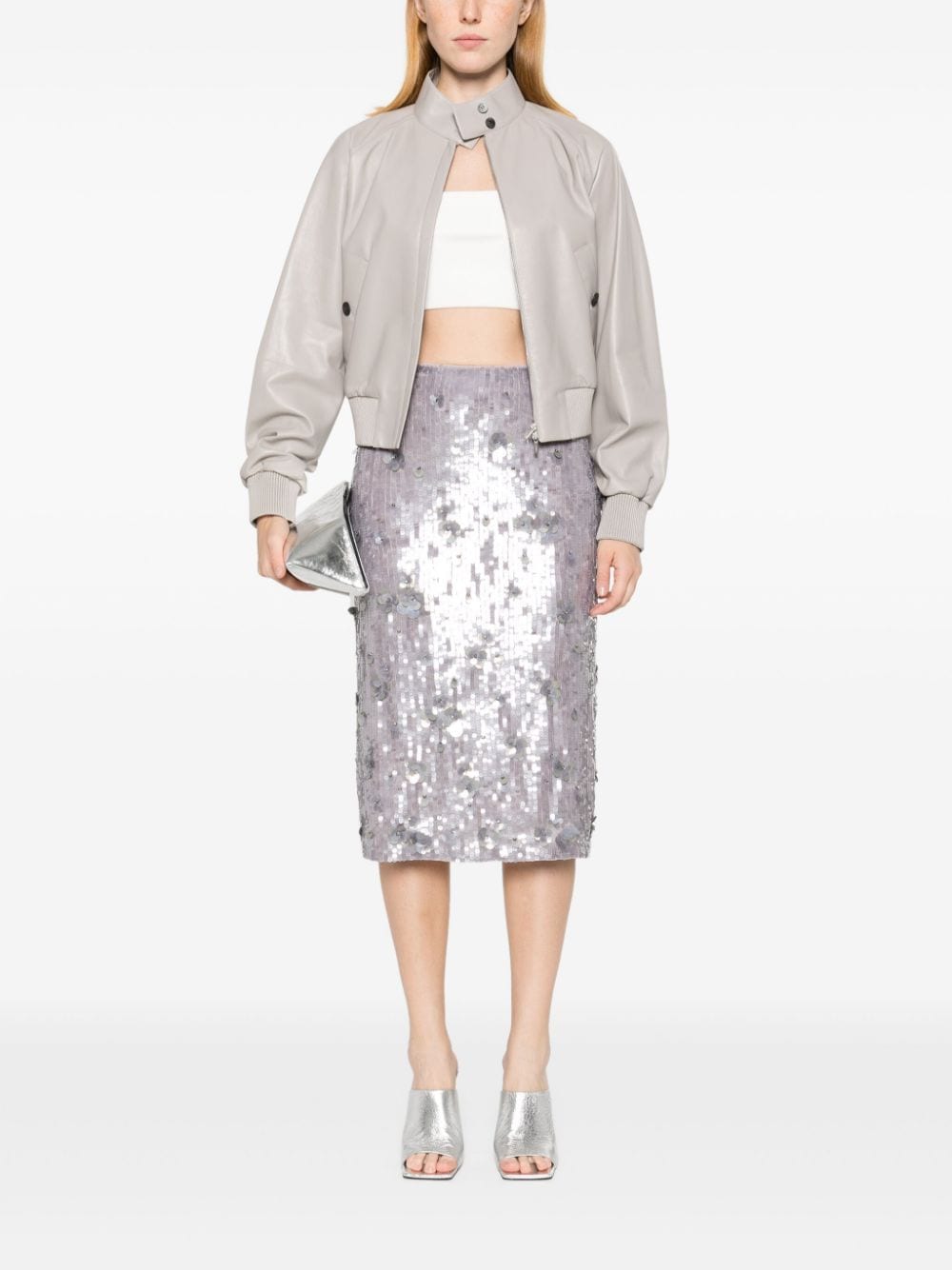 Shop P.a.r.o.s.h Glow Midi Skirt In Grey