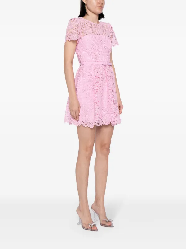 knee length dresses for ladies RENT Self Portrait Pink Guipure Lace Midi Dress (RRP £400)