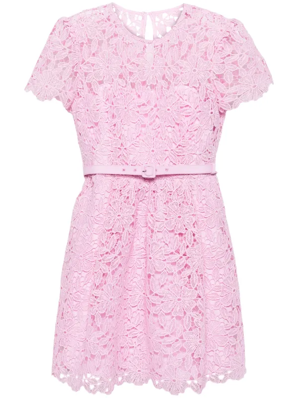 オールインワン・サロペット Self-Portrait Pink Guipure Lace Mini Dress With Belt self-portrait Guipure Lace Mini Dress in Pink | REVOLVE