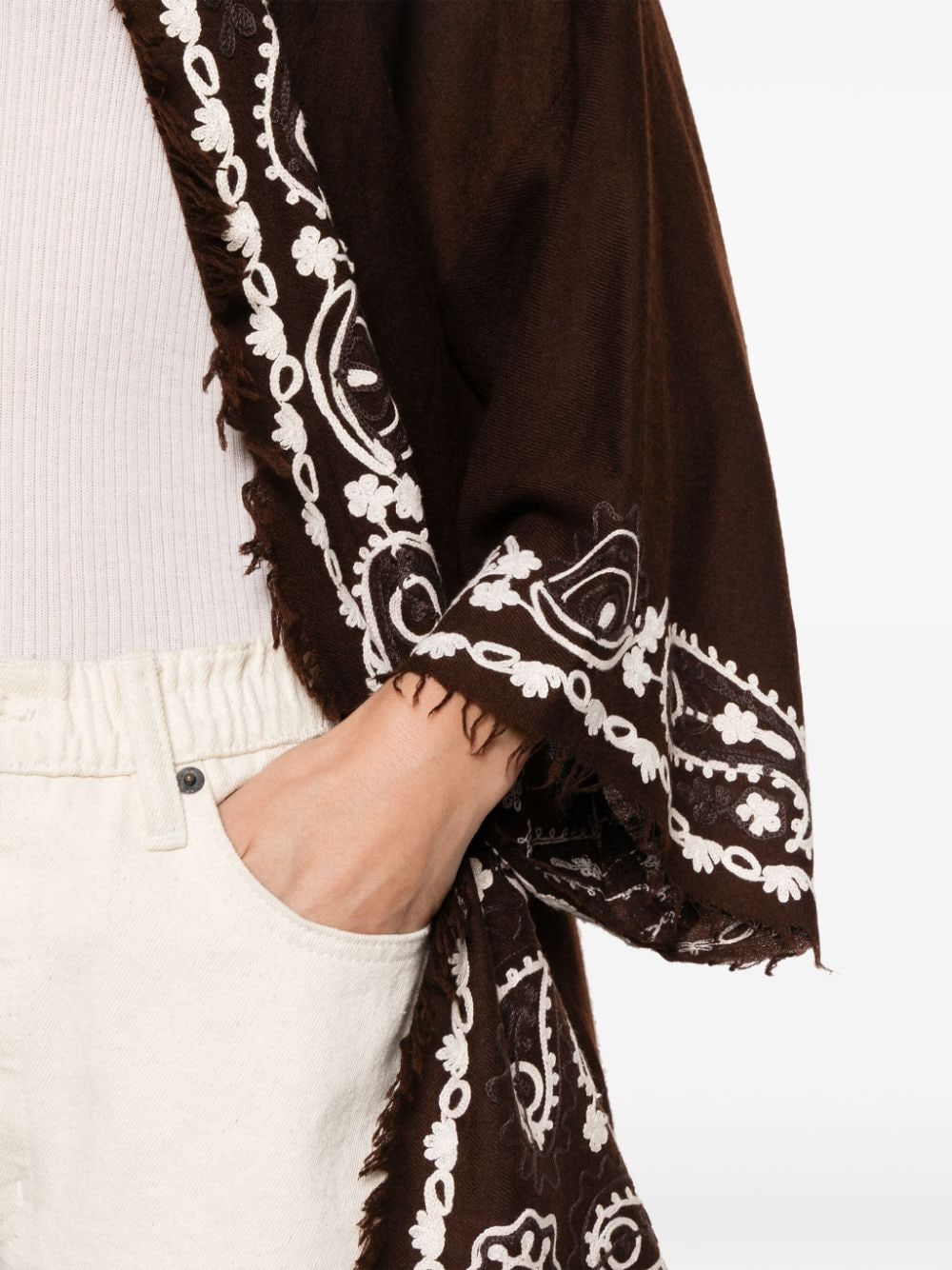 Shop P.a.r.o.s.h Floral-embroidery Cashmere Cardigan In Brown